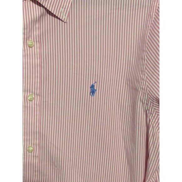 Ralph Lauren Mens L Pink Stripe Button Down Untucked Fit Classic Valentines Day - Picture 2 of 5